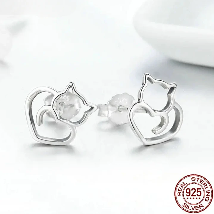 Aros de Plata 925 con Diseño de Gato 4