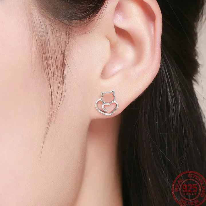 Aros de Plata 925 con Diseño de Gato 5