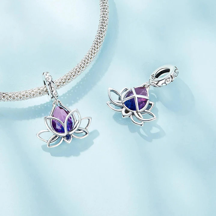 Charm Flor Morada en Plata 925  4