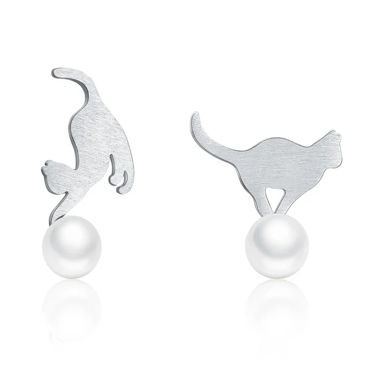 Aros Gato con Perla en Plata 925 1