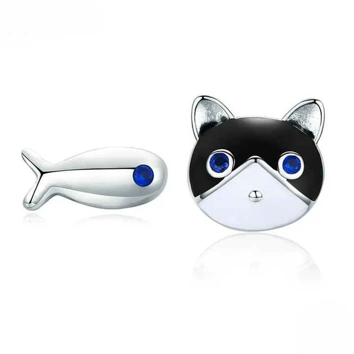 Aros Desiguales Gato y Pez en Plata 925 1