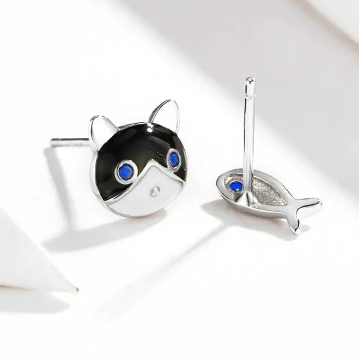 Aros Desiguales Gato y Pez en Plata 925 3