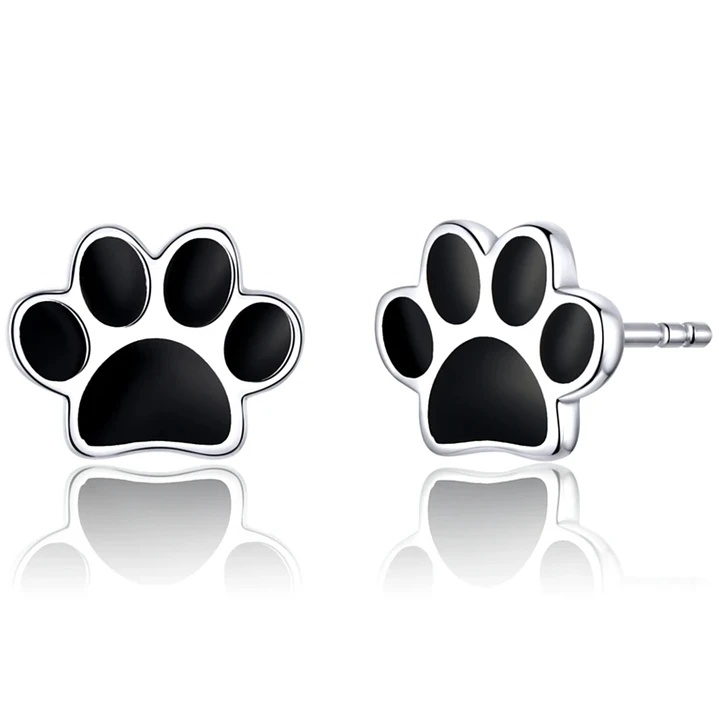 Aros Huella de Perrito Negro en Plata 925 1