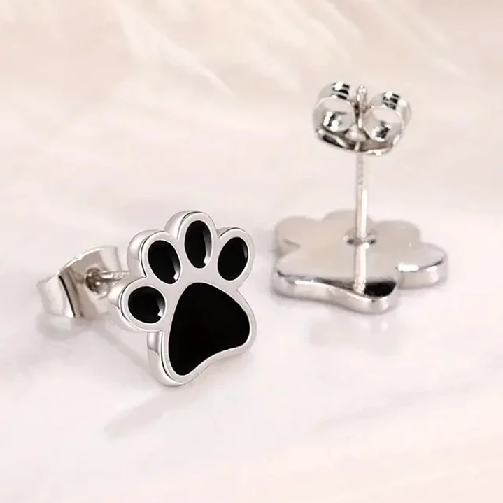 Aros Huella de Perrito Negro en Plata 925 2