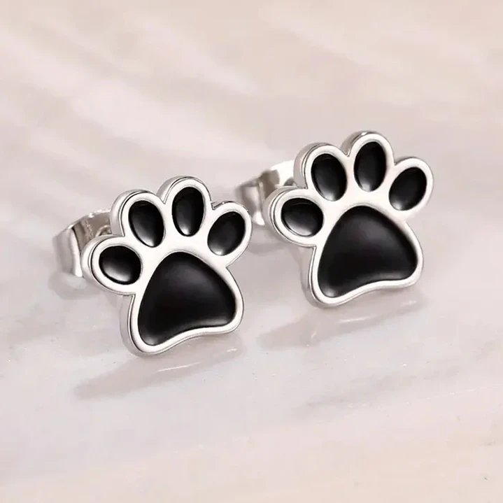 Aros Huella de Perrito Negro en Plata 925 3