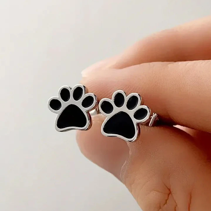 Aros Huella de Perrito Negro en Plata 925 4