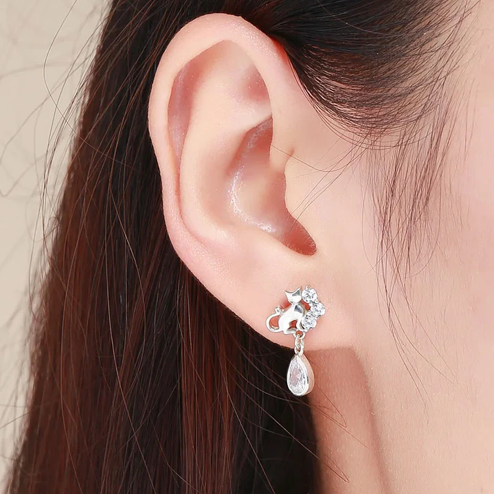 Aros Gato con Circón en Plata 925 3