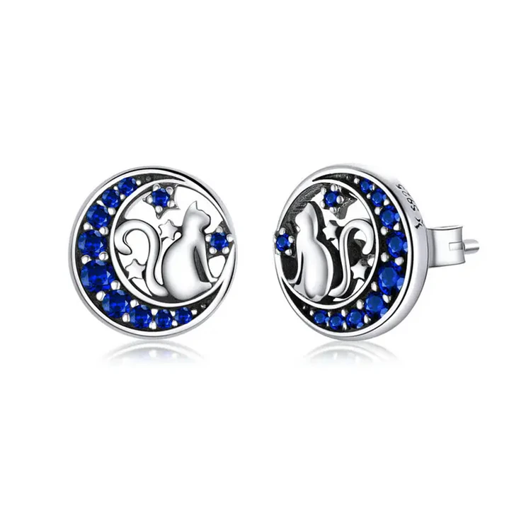 Aros Gato con Luna en Plata 925 1