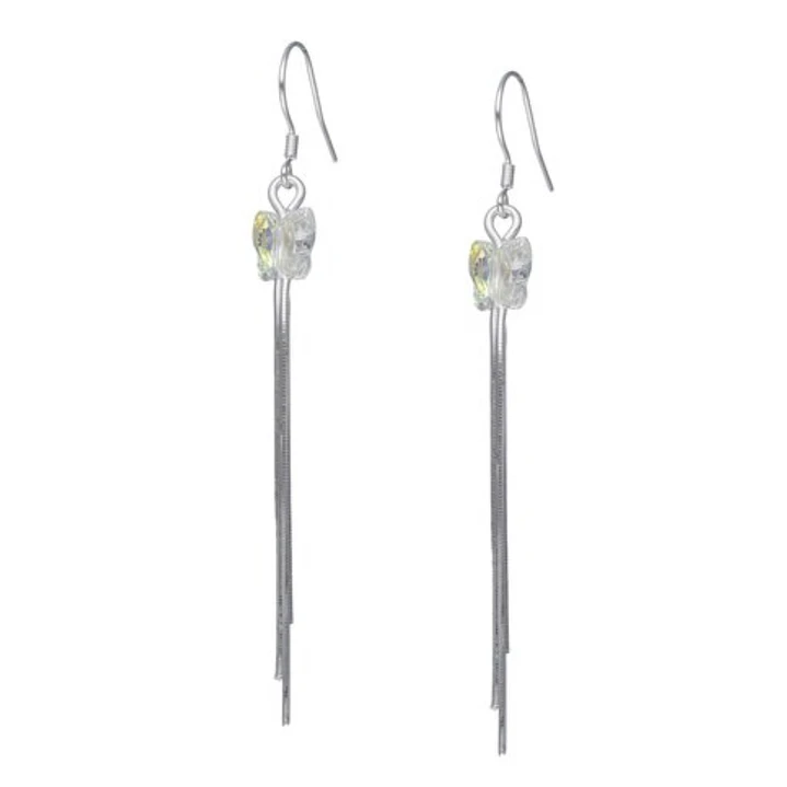 Aros Largos Mariposa Cristal Tornasol en Plata 925  1