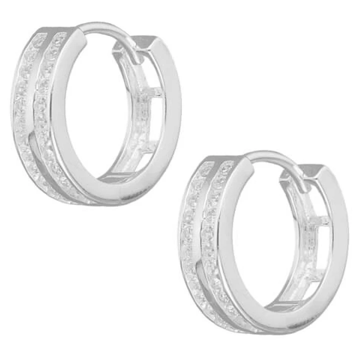Aros Argolla Plata 925 Huggie Líneas Circones 15 mm 1
