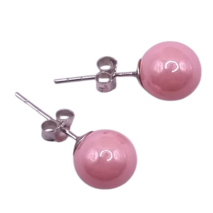 Aros con Perla Rosada 8 mm en Plata 925  2