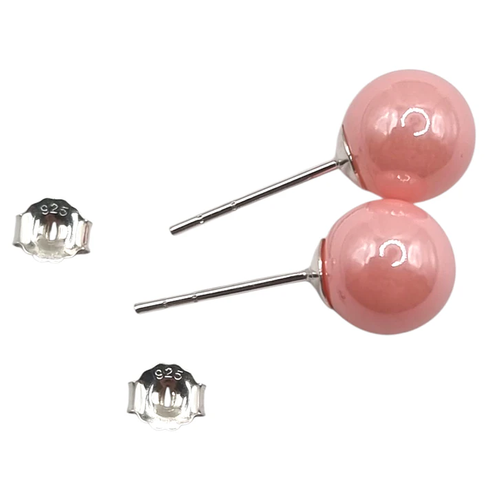 Aros con Perla Rosada 8 mm en Plata 925  3