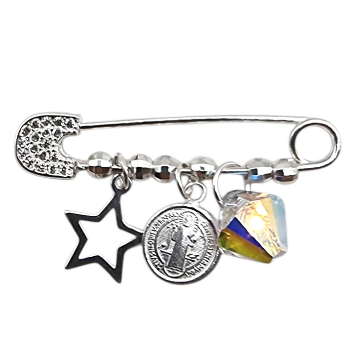 Colgante en Plata 925 San Benito Abad con Cristal y Estrella 1