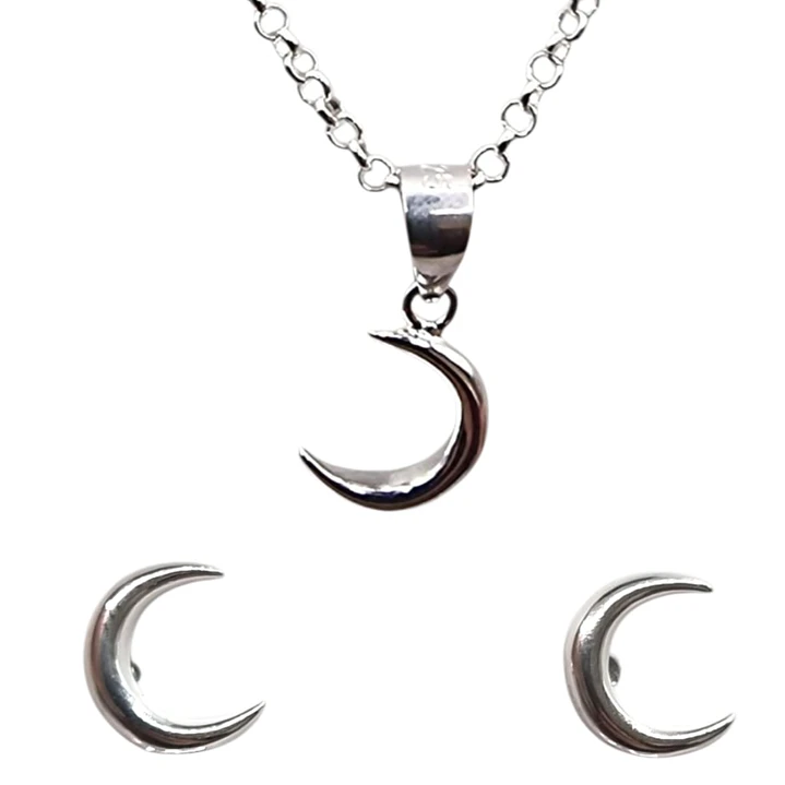 Conjunto Collar y Aros Media Luna en Plata 925  1