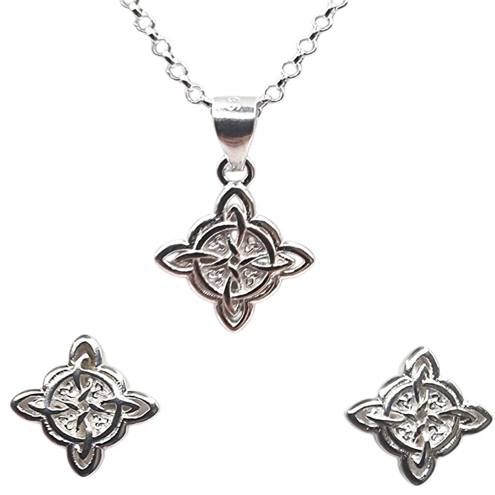 Conjunto de Collar y Aros Nudo de Brujas en Plata 925  1