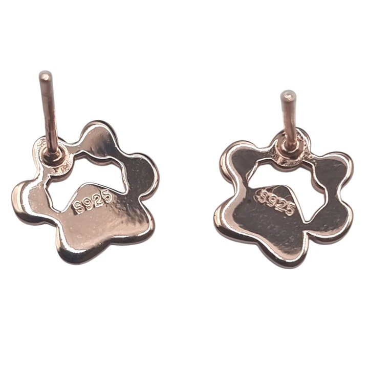 Aros de Plata 925 con Huella Perrito Dorado  2