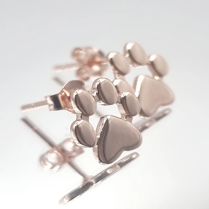 Aros de Plata 925 con Huella Perrito Dorado  3