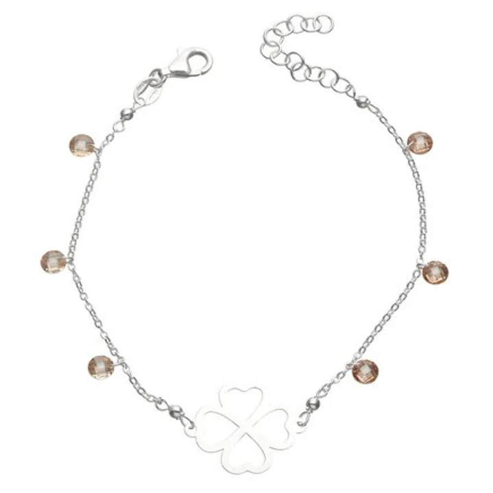 Pulsera en Plata 925 Trébol de la Suerte Con Cristales Ambar  1