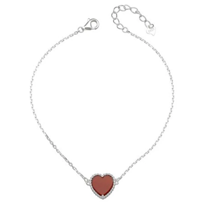 Pulsera en Plata 925 con Corazón Burdeo  1