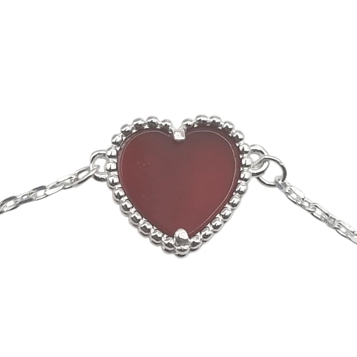 Pulsera en Plata 925 con Corazón Burdeo  3