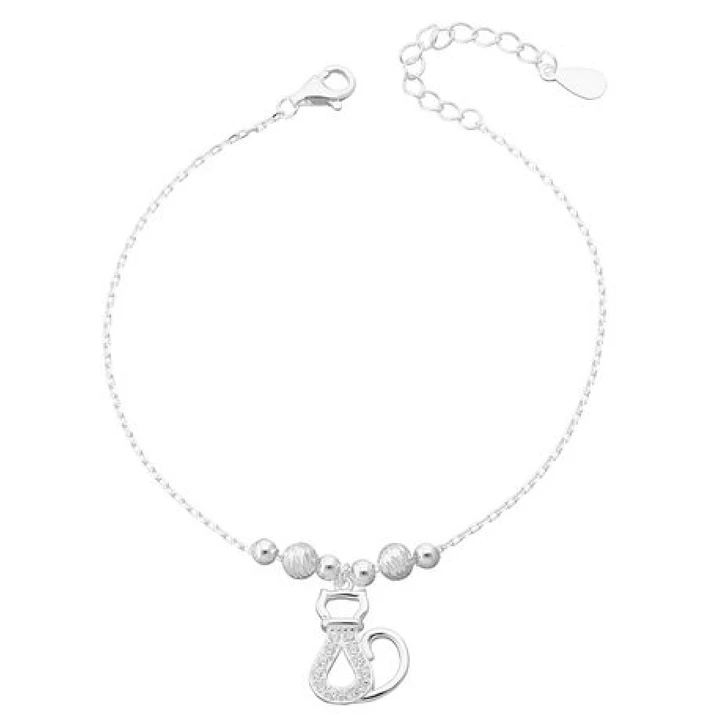 Pulsera en Plata 925 Esferas Gatito con Circones 2