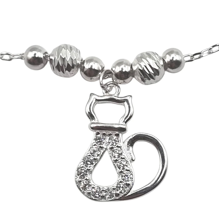 Pulsera en Plata 925 Esferas Gatito con Circones 1