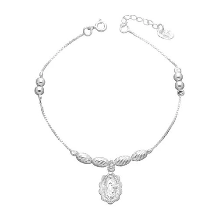 Pulsera en Plata 925 con Esferas Óvalos Virgen de Guadalupe  2