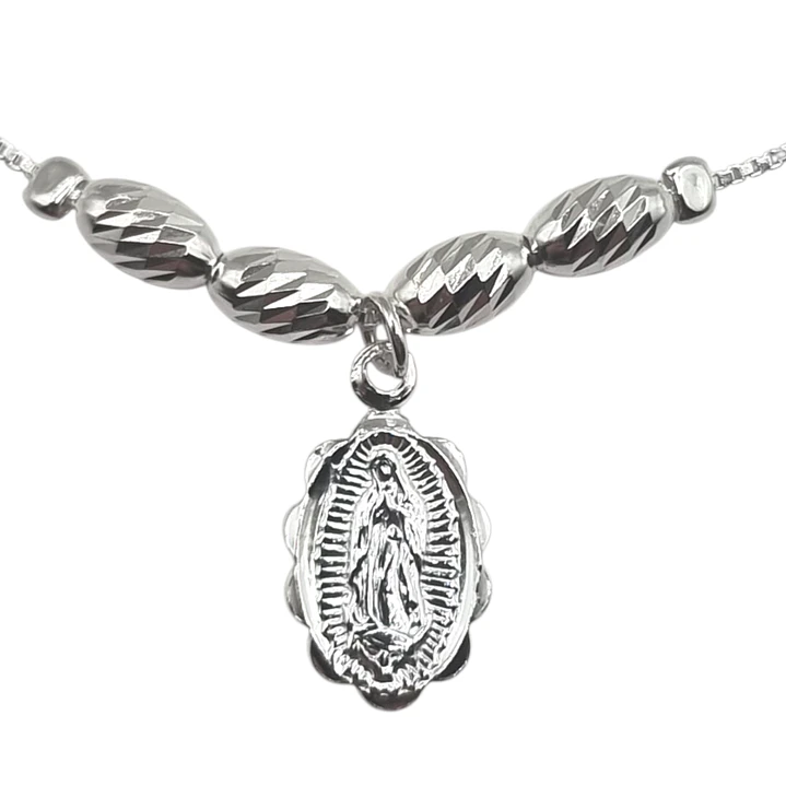 Pulsera en Plata 925 con Esferas Óvalos Virgen de Guadalupe  1