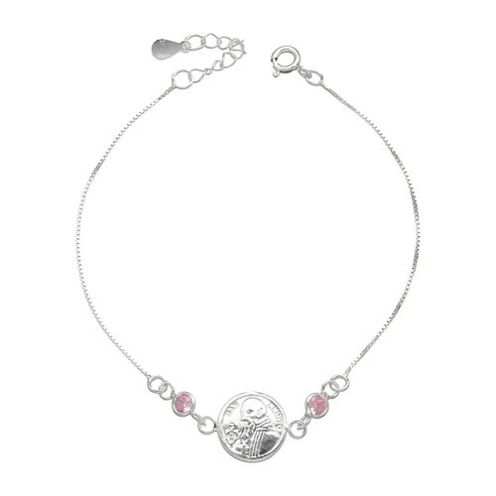 Pulsera San Benito con Circones Rosa Francia en Plata 925 1