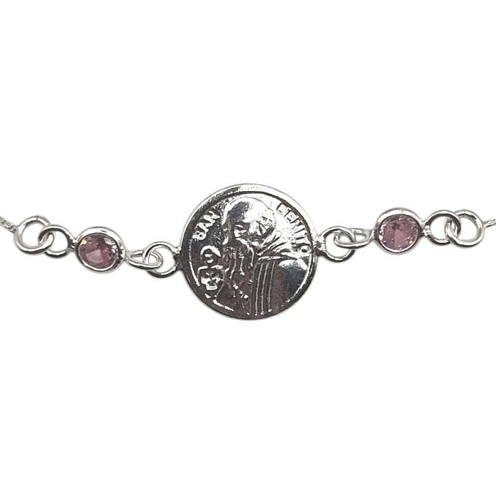 Pulsera San Benito con Circones Rosa Francia en Plata 925 2