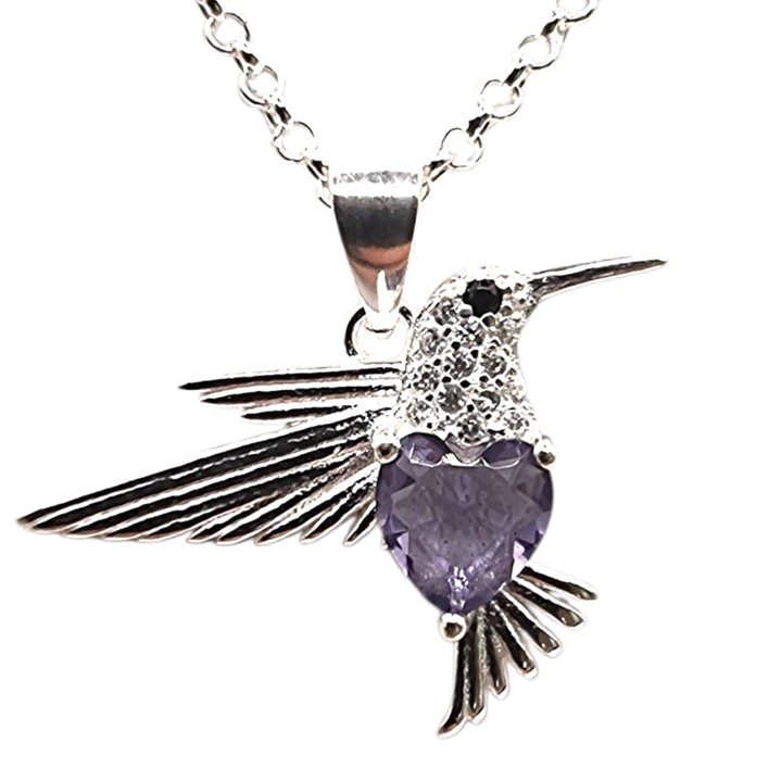 Collar Colibrí con Corazón y Circón en Plata 925 1