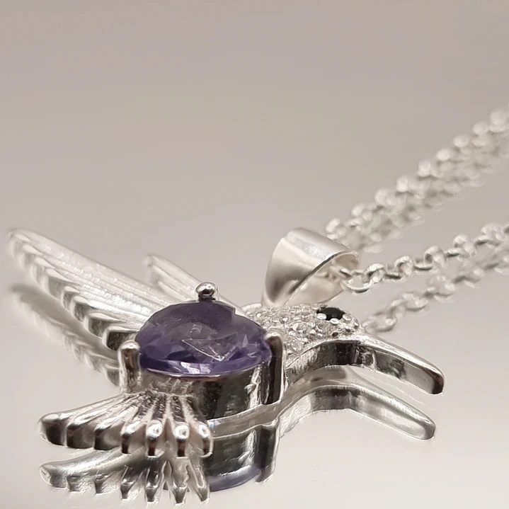 Collar Colibrí con Corazón y Circón en Plata 925 2