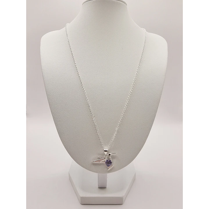 Collar Colibrí con Corazón y Circón en Plata 925 3