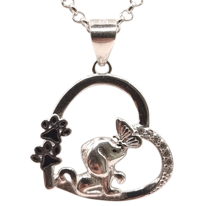 Collar Corazón con Patita de Perrito en Plata 925 con Circones  1