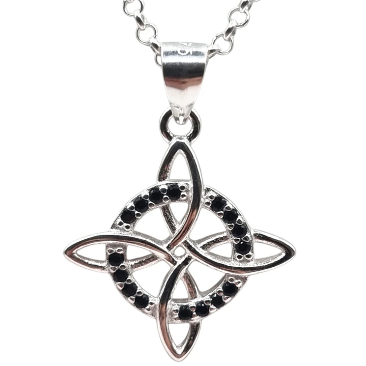 Collar Nudo de Brujas en Plata 925 con Circones Negros  1