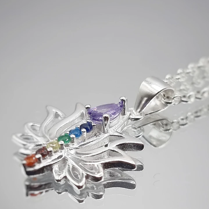 Collar Flor de Loto con Circones 7 Chakras en Plata 925  3