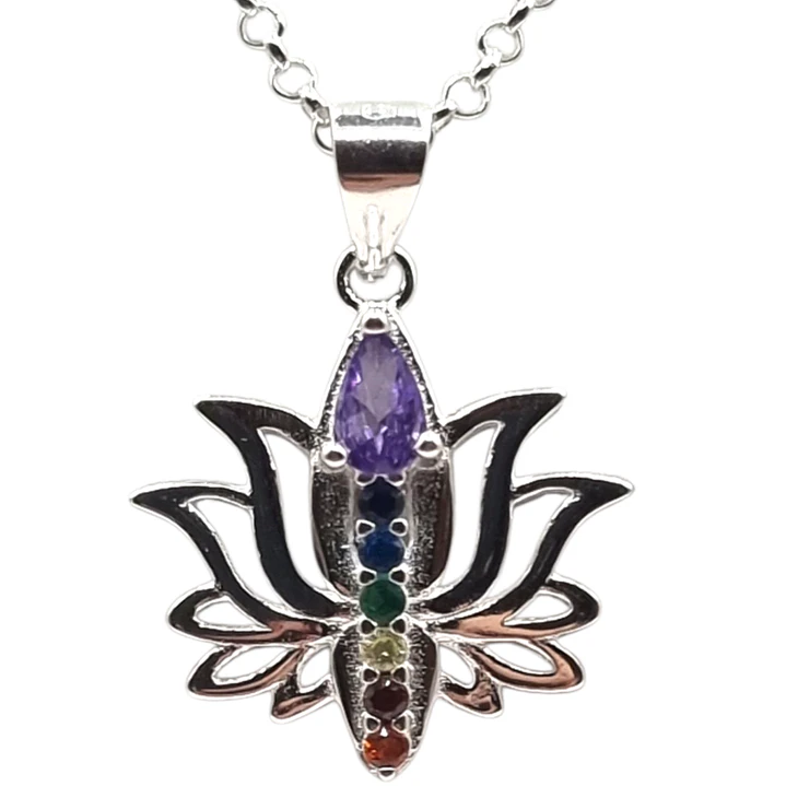 Collar Flor de Loto con Circones 7 Chakras en Plata 925  1