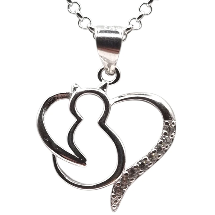 Collar Corazón Gatito con Circones en Plata 925  1