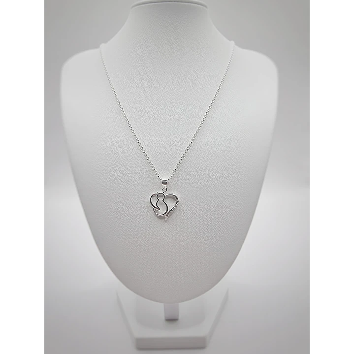 Collar Corazón Gatito con Circones en Plata 925  3