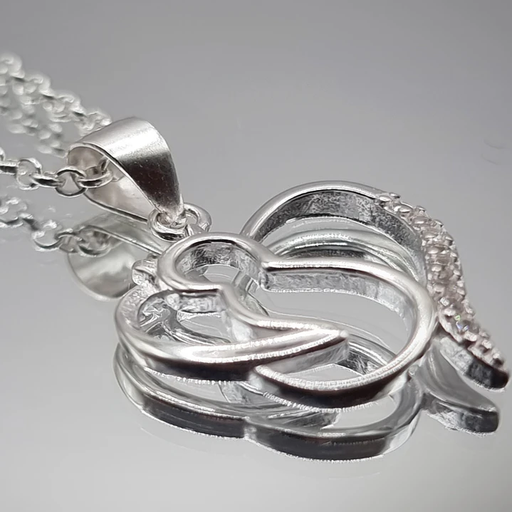 Collar Corazón Gatito con Circones en Plata 925  2