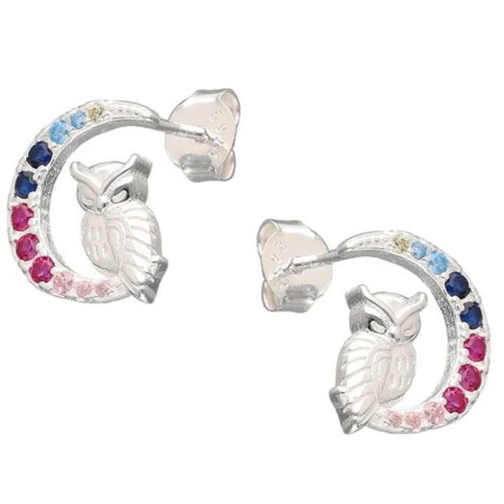 Aros de Media Luna y Búho en Plata 925 con Circones Multicolor 1