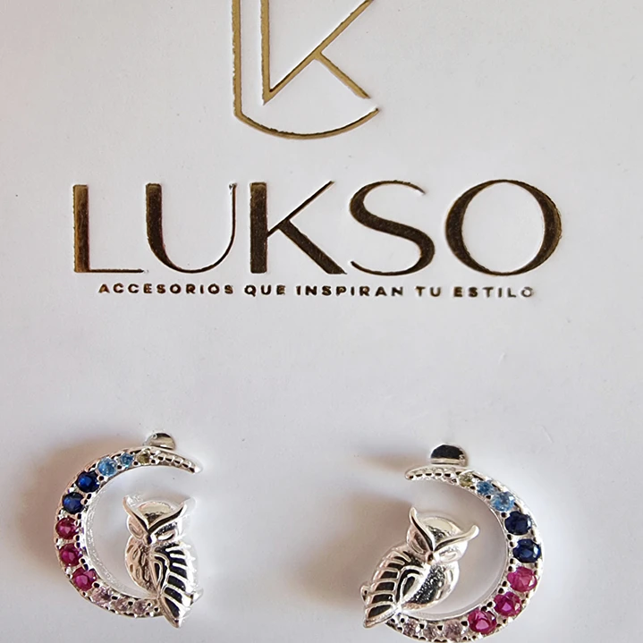 Aros de Media Luna y Búho en Plata 925 con Circones Multicolor 4
