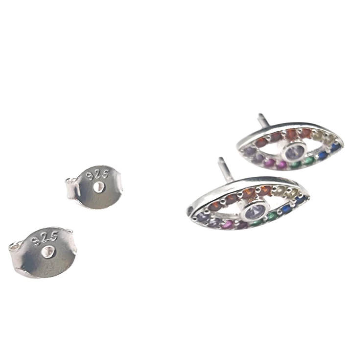 Aros Ojo Turco en Plata 925 con Circones Multicolor  2