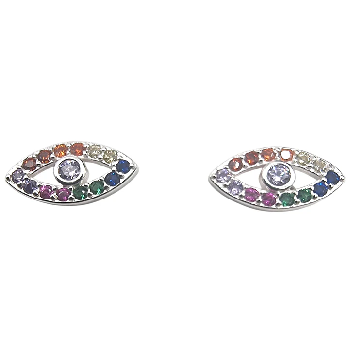 Aros Ojo Turco en Plata 925 con Circones Multicolor  1
