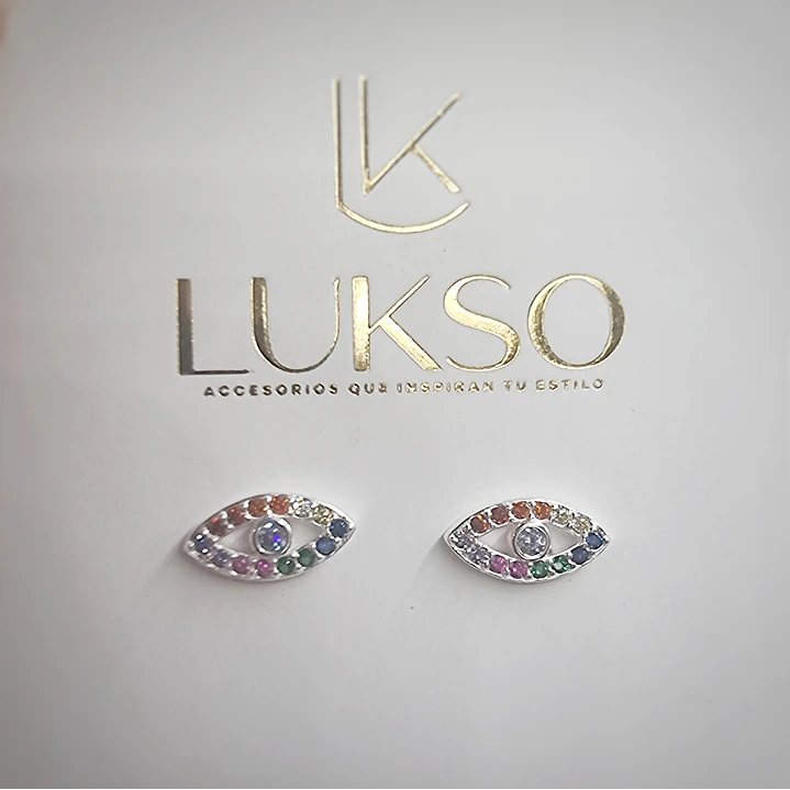 Aros Ojo Turco en Plata 925 con Circones Multicolor  3