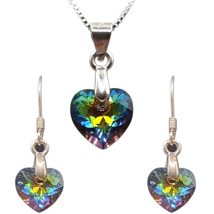 Conjunto Collar y Aros Con Cristal Austriaco tornasol en Plata 925  1