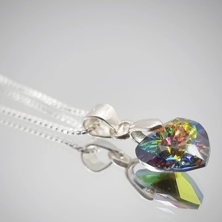 Conjunto Collar y Aros Con Cristal Austriaco tornasol en Plata 925  5