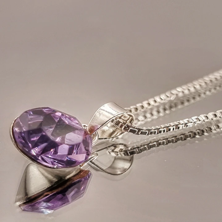 Conjunto Collar y Aros Con Cristal Austriaco Lila en Plata 925  3