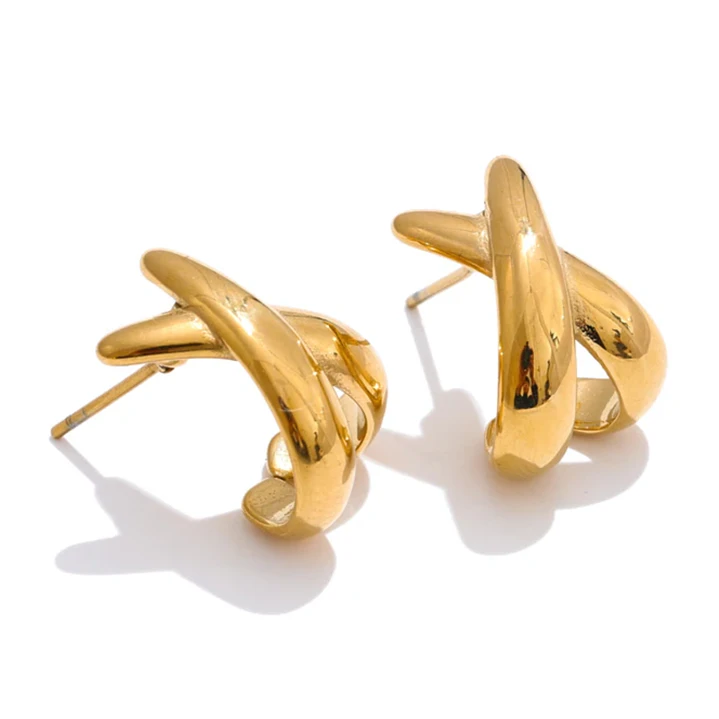 Aretes Cruzados Dorados en Acero Inoxidable  1