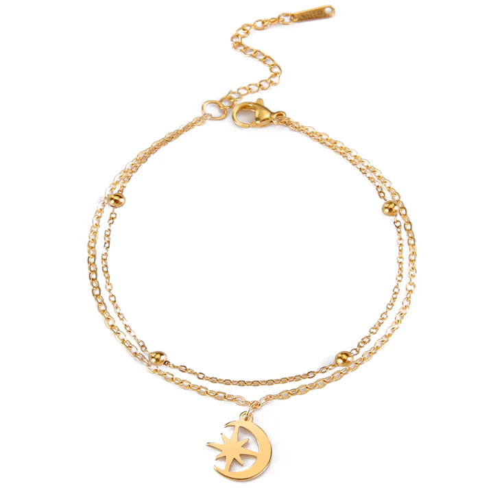 Tobillera Bohemia Luna y Estrella en Acero Inoxidable  1